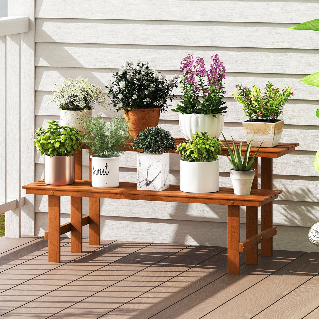 2-Tier Wood Plant Stand Ladder Plant Shelf for Indoor Outdoor