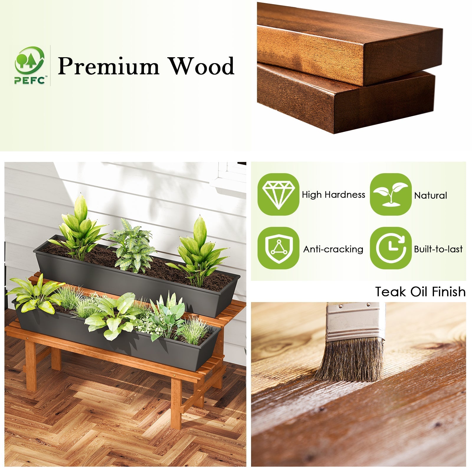 2-Tier Wood Plant Stand Ladder Plant Shelf for Indoor Outdoor