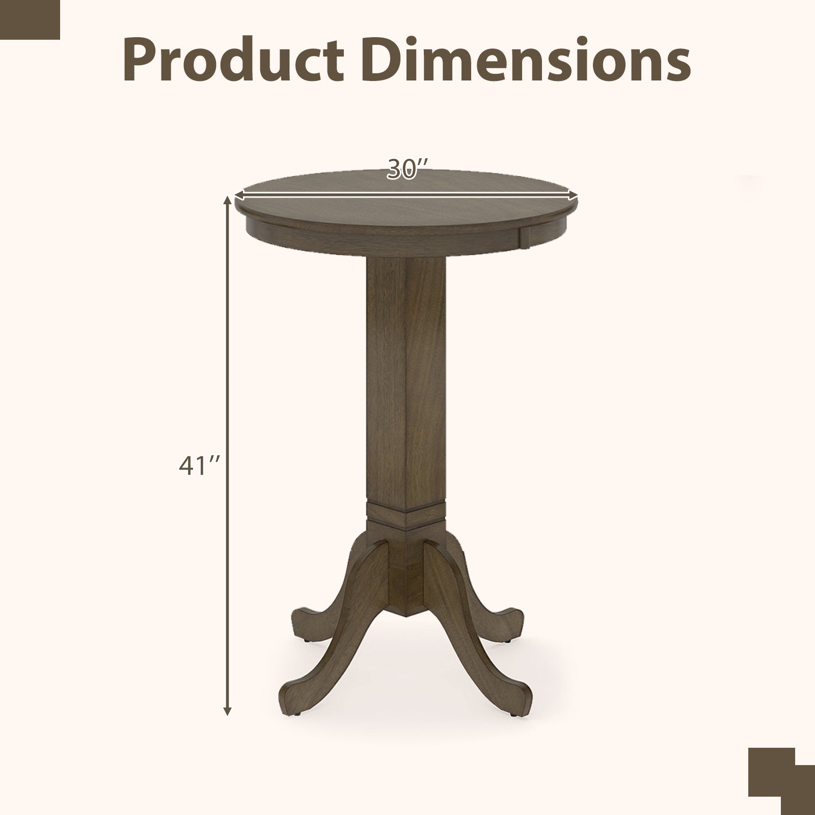 Wood Pub Round Dining Table with Pedestal Base