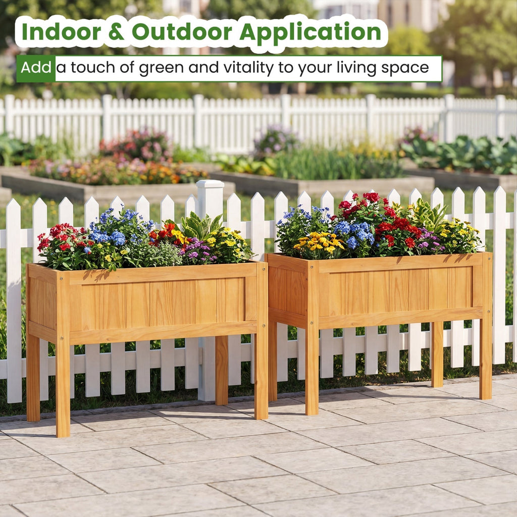 Wood Raised Garden Bed Elevated Planter Box with Bed Liner and Drainage Holes for Vegetables Flowers Herbs