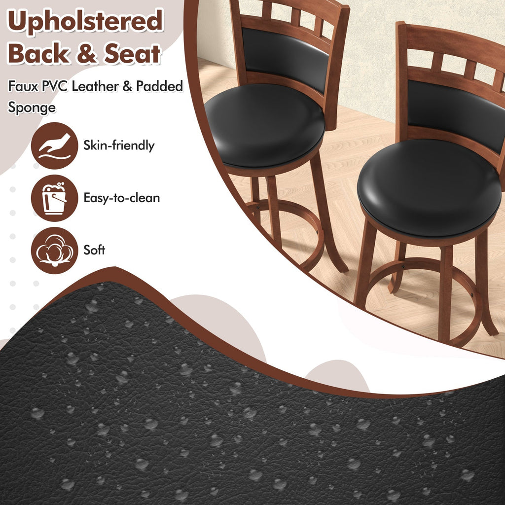 Wood Swivel Bar Stools Set of 2 with Faux Leather Upholstered Seat and Back-Brown
