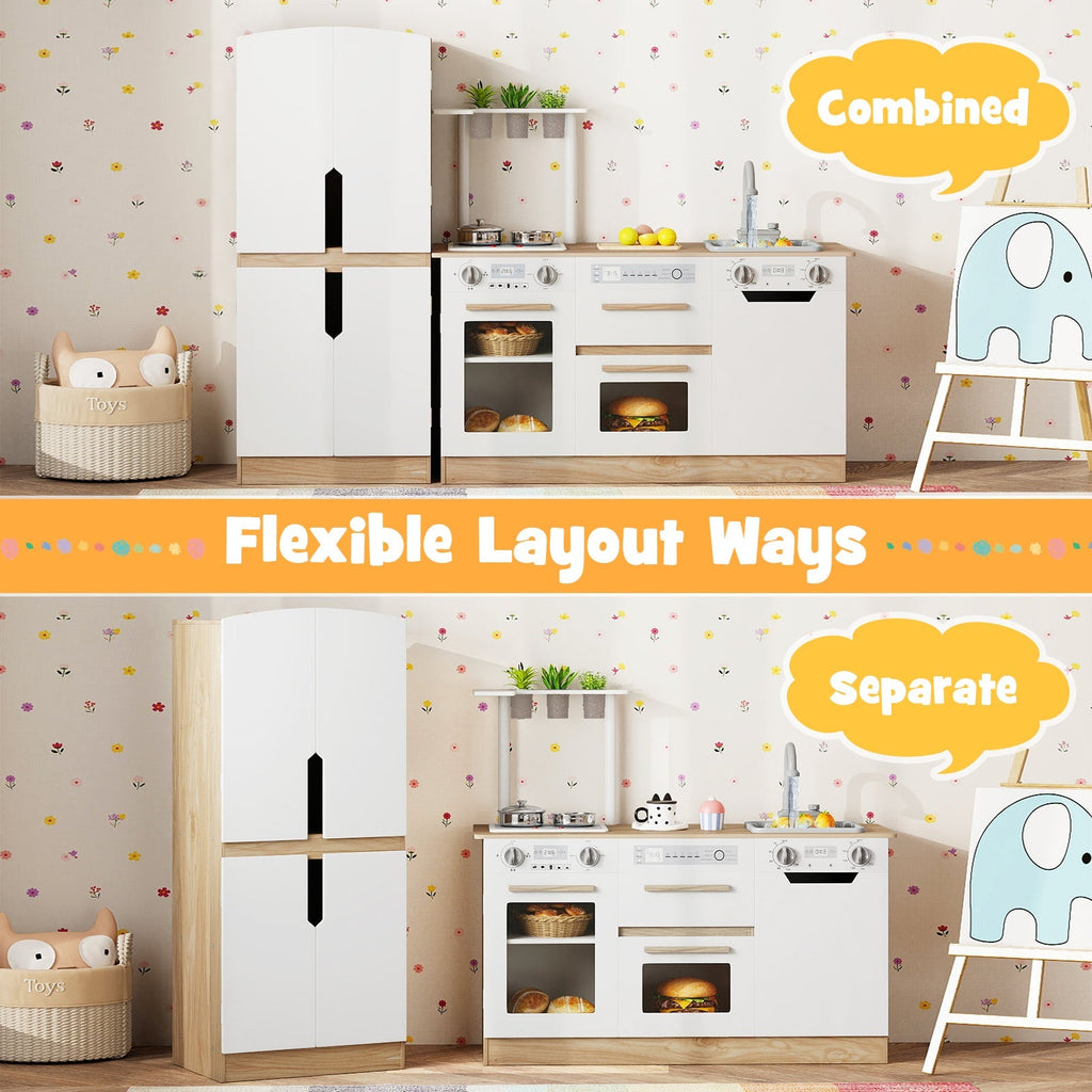 Wooden 2 Piece Kids Kitchen Playset with Fridge and Running Water