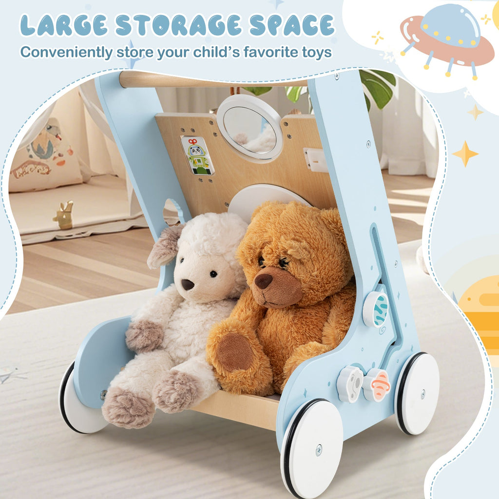 Wooden Baby Walker Push and Pull Learning Activity Center with Wheels for Toddlers 1+ Years Old