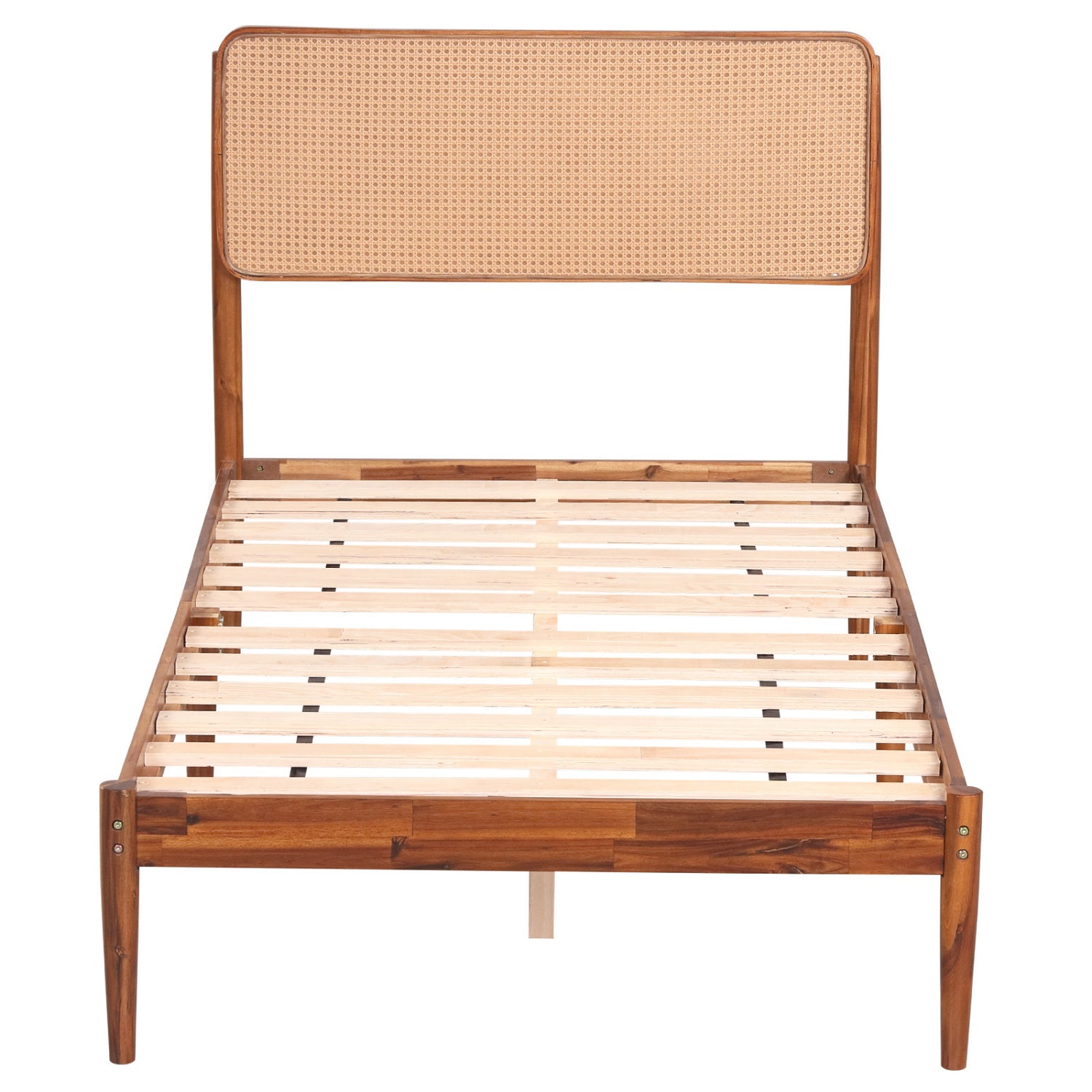 Queen Rattan Headboard Bed Frame with Wood Slat Support