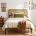 Queen Rattan Headboard Bed Frame with Wood Slat Support