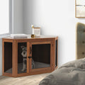 Corner Dog Kennel with Mesh Door and Cushion-Brown