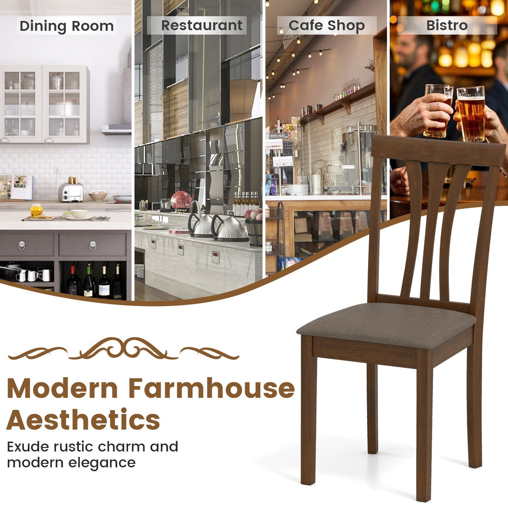 Wooden Dining Chairs Set of 2 with Linen Fabric Upholstered and Rubber Wood Frame-Brown