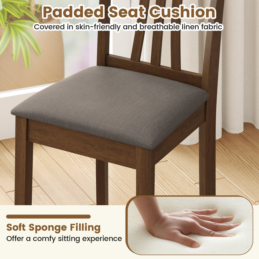 Wooden Dining Chairs Set of 2 with Linen Fabric Upholstered and Rubber Wood Frame-Brown