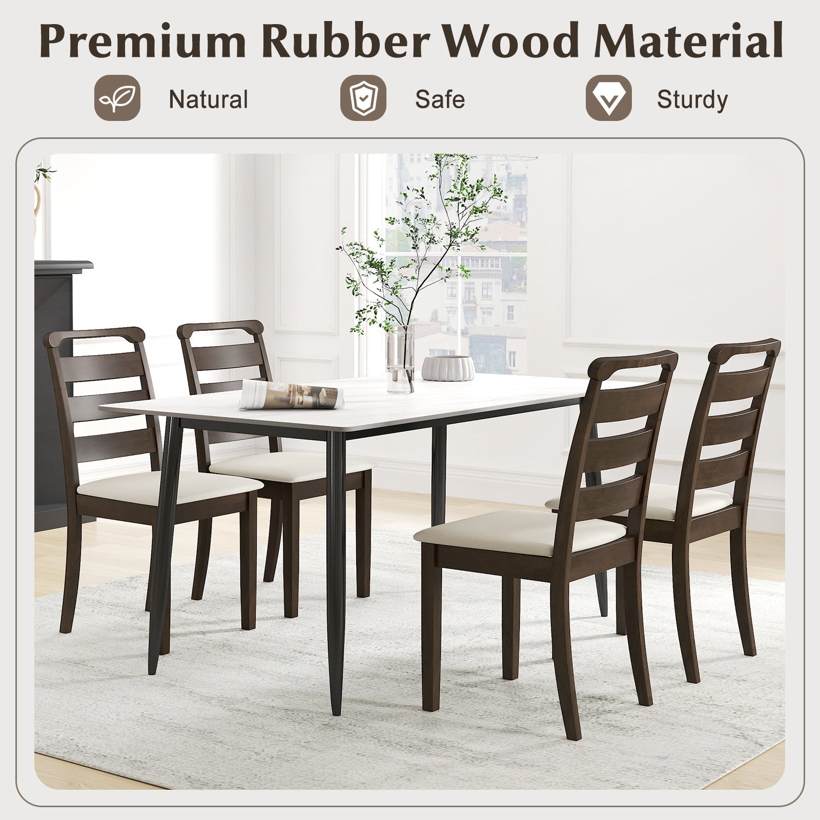 Polyester Upholstered Wooden Dining Chair Set of 2-Walnut