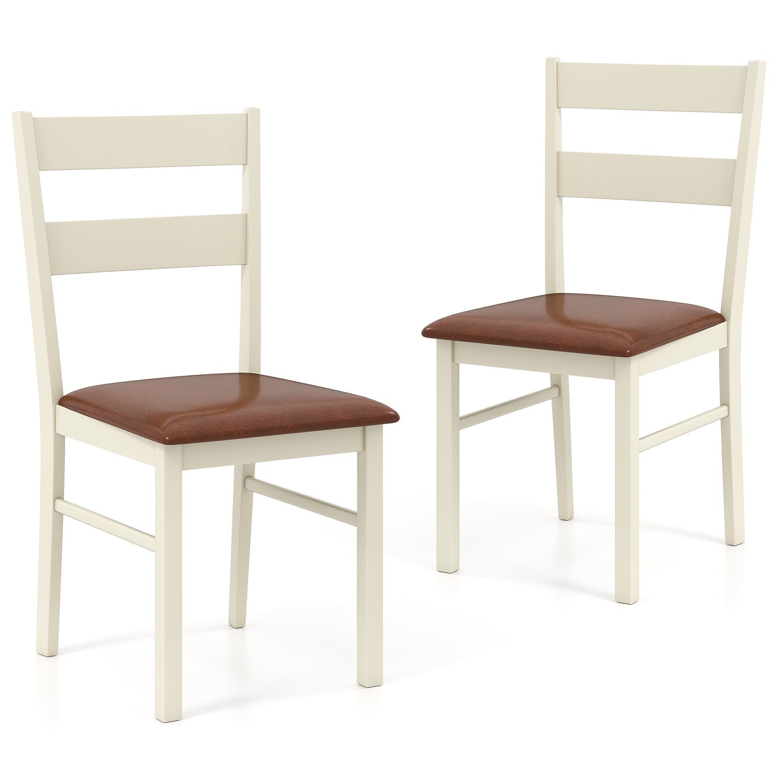 Wooden Dining Chair Set of 2 PU Leather Upholstered Kitchen Armless Chairs-White