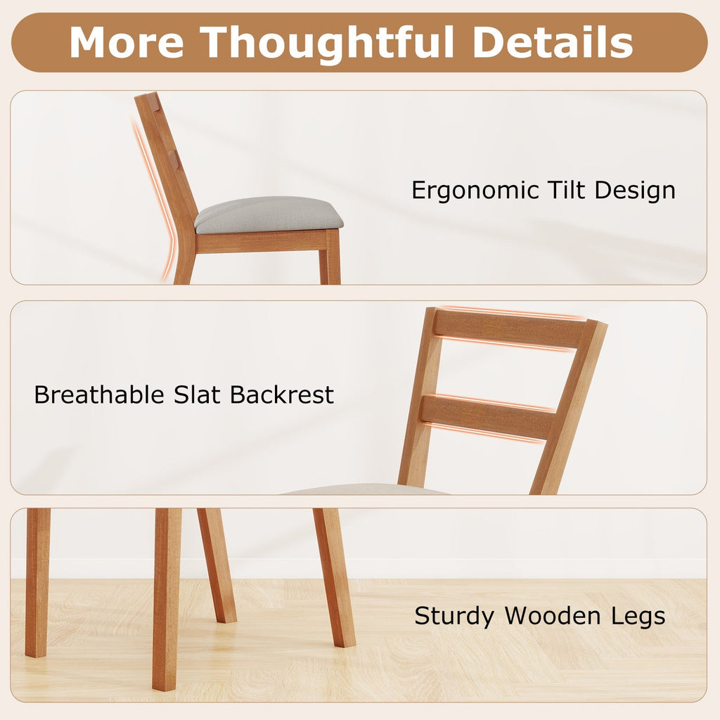 Wooden Dining Chair Set of 2 Farmhouse Kitchen Chair with Upholstered Seat-Brown