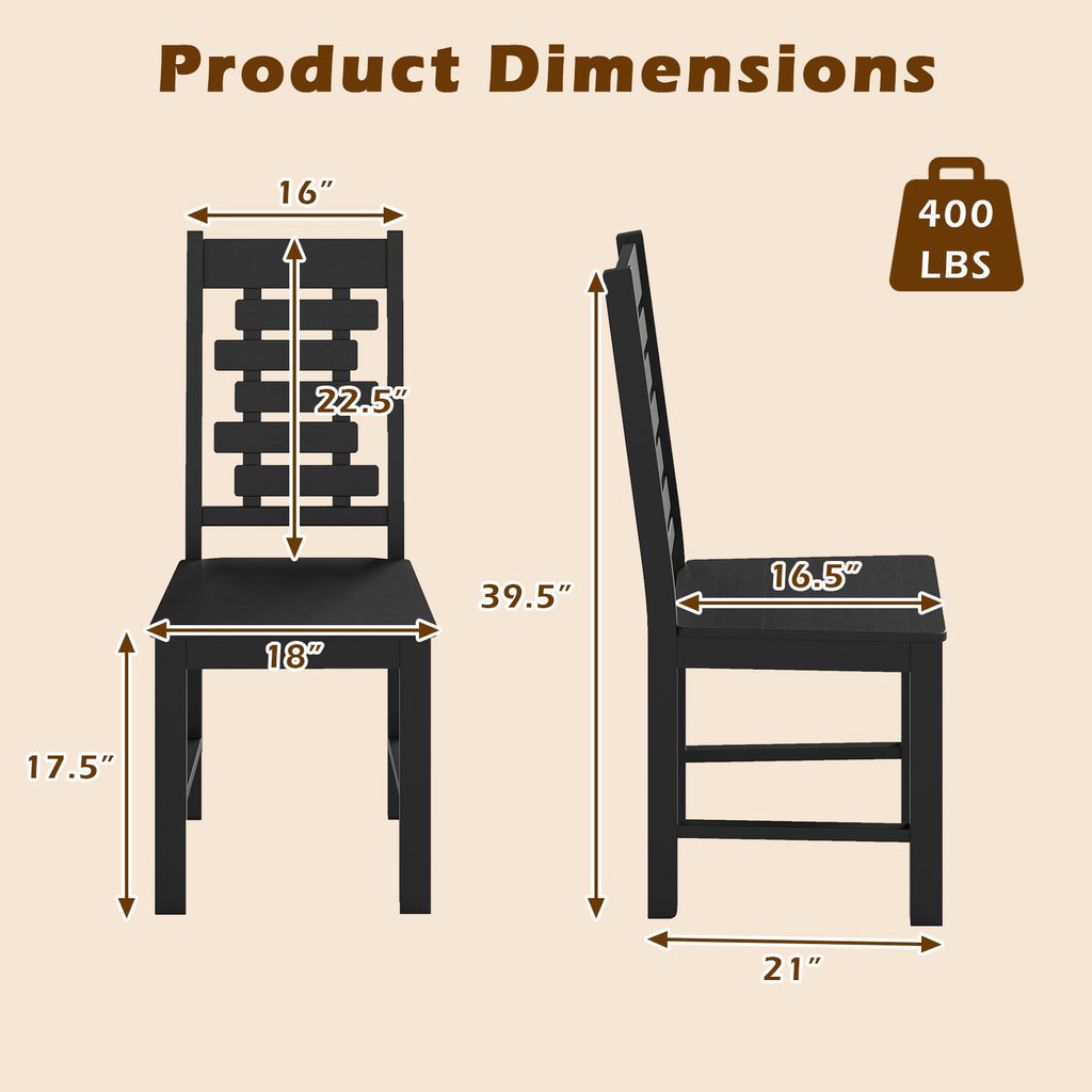 Wooden Dining Chair Set of 2 Solid Rubber Wood Kitchen Chairs