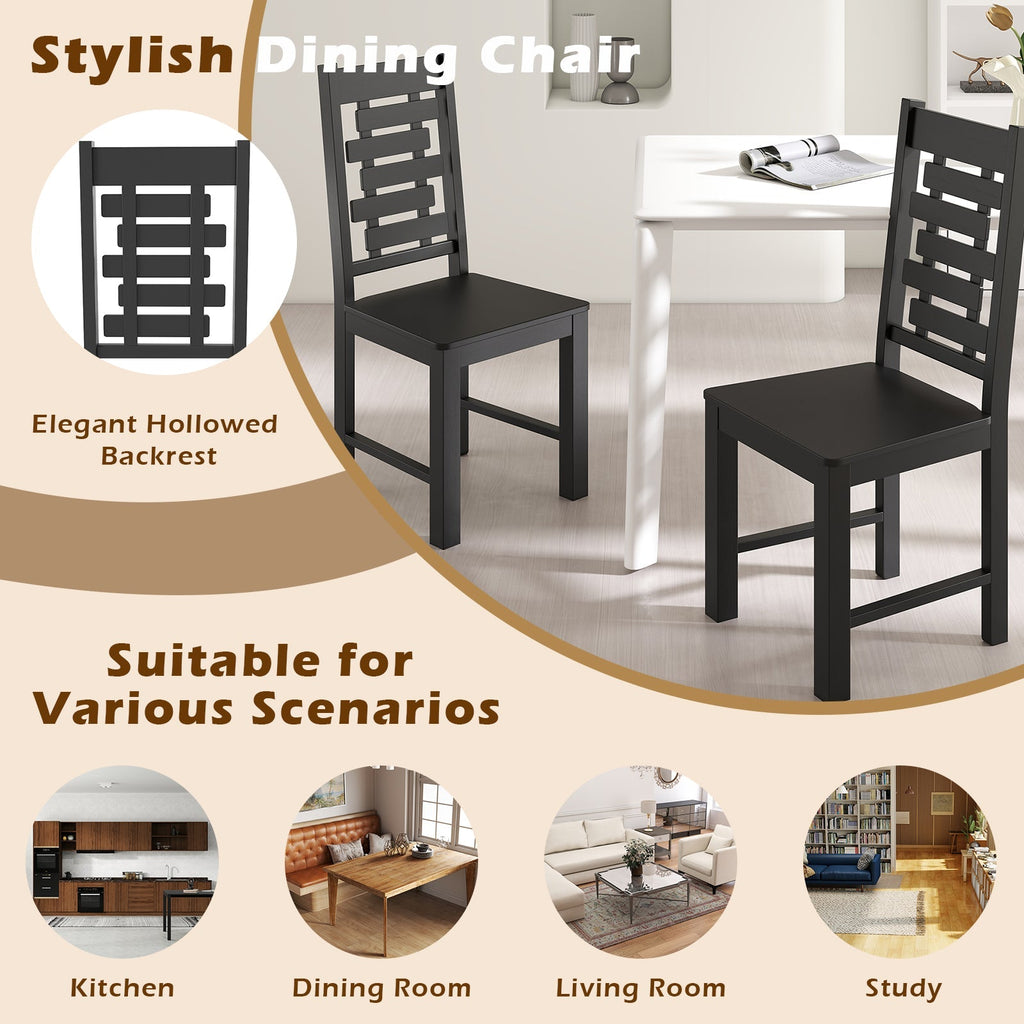 Wooden Dining Chair Set of 2 Solid Rubber Wood Kitchen Chairs