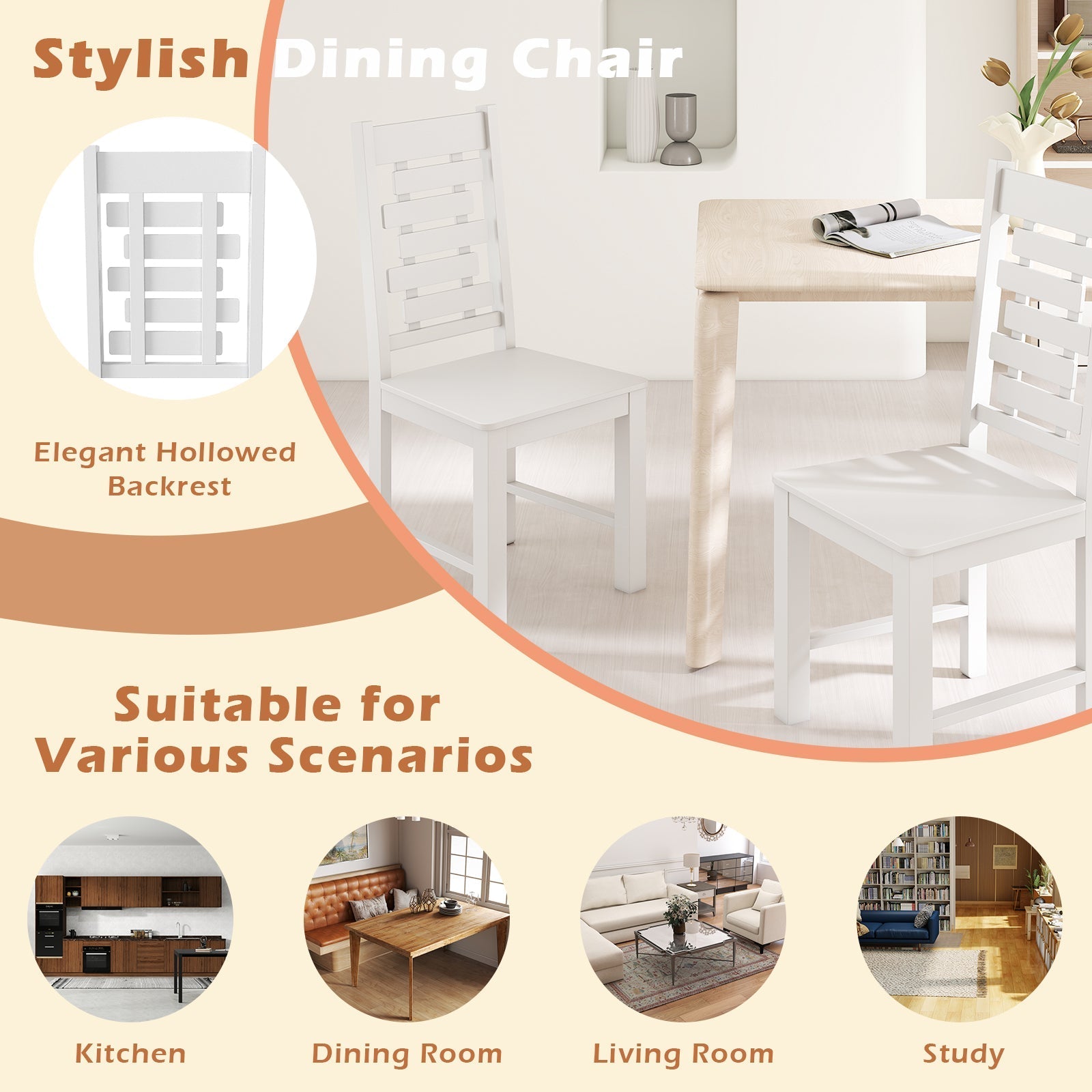 Wooden Dining Chair Set of 2 Solid Rubber Wood Kitchen Chairs