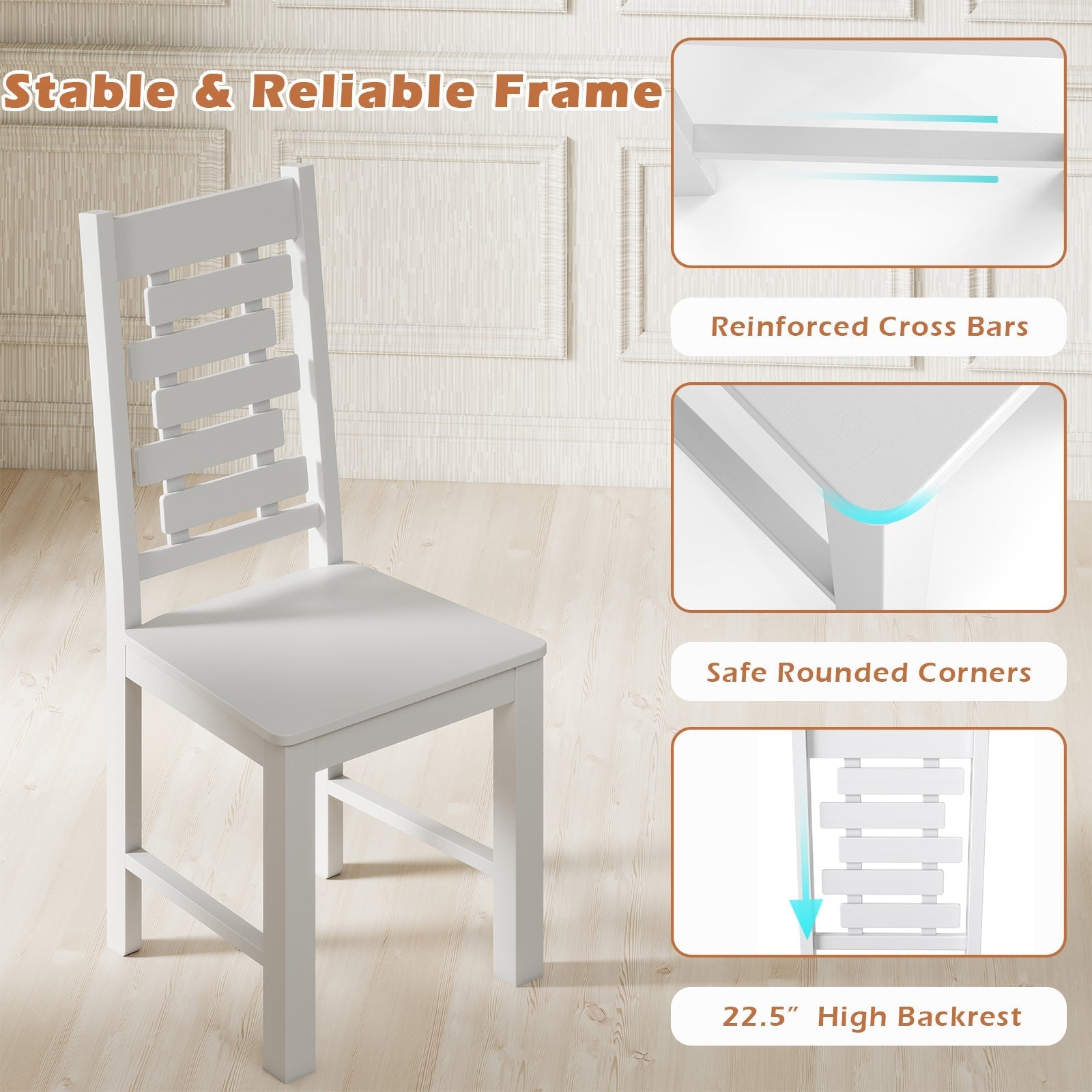 Wooden Dining Chair Set of 2 Solid Rubber Wood Kitchen Chairs