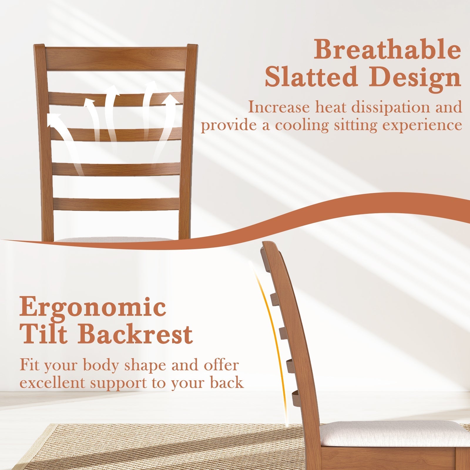 Wooden Dining Chair Set of 2 Modern Upholstered Kitchen Chair-Beige