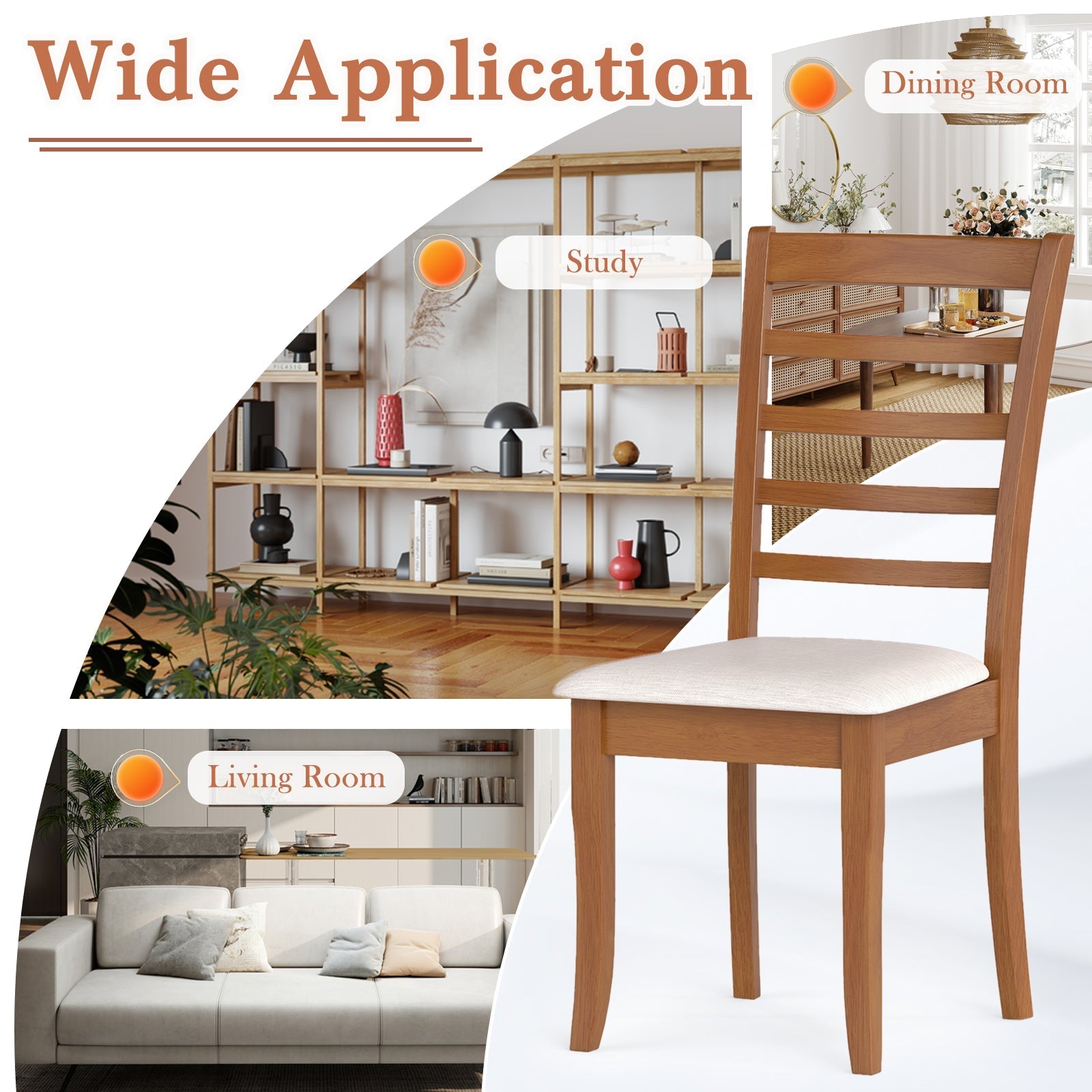 Wooden Dining Chair Set of 2 Modern Upholstered Kitchen Chair-Beige
