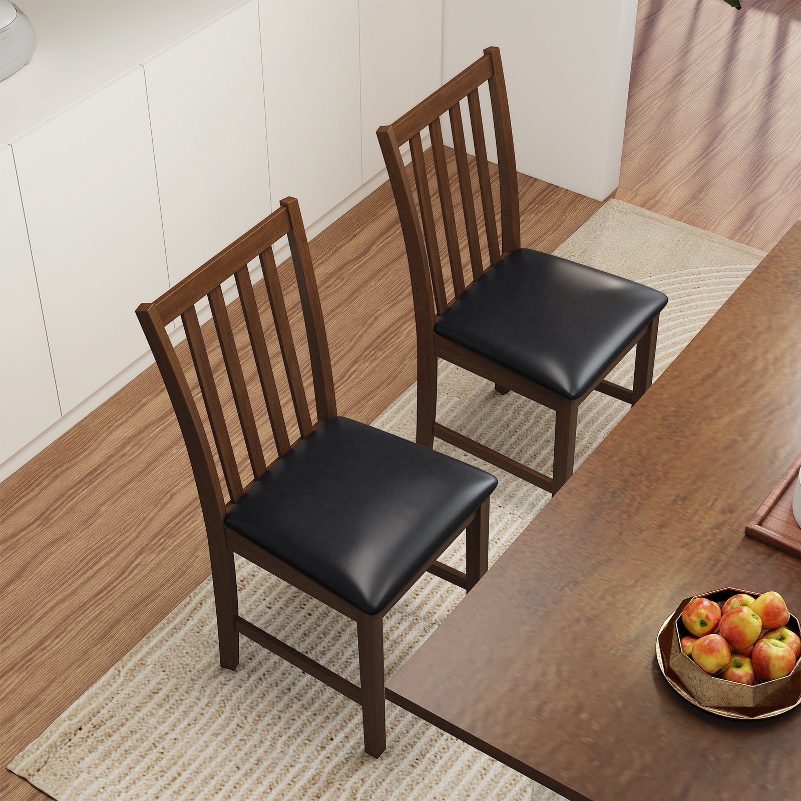 Wooden Dining Chair Set of 2 with Rubber Wood Frame and Padded Seat