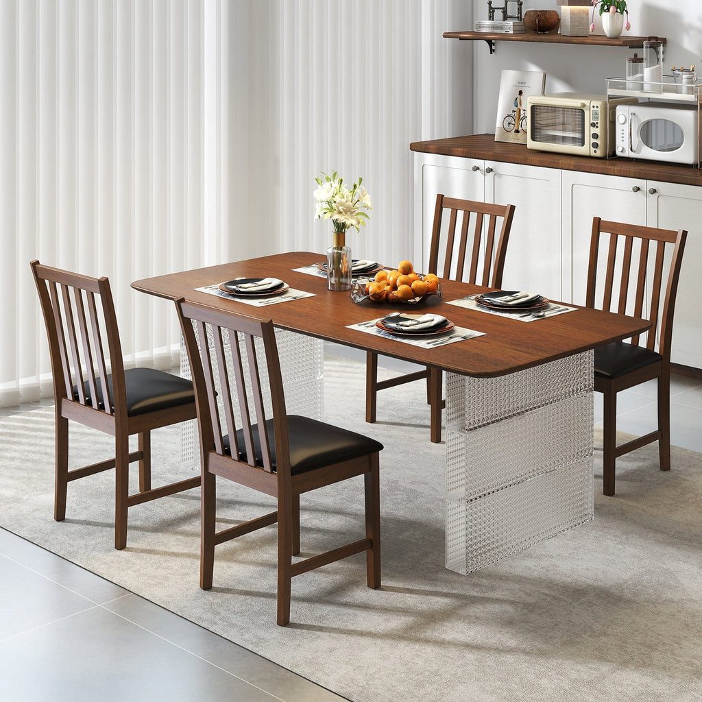 Wooden Dining Chair Set of 2 with Rubber Wood Frame and Padded Seat