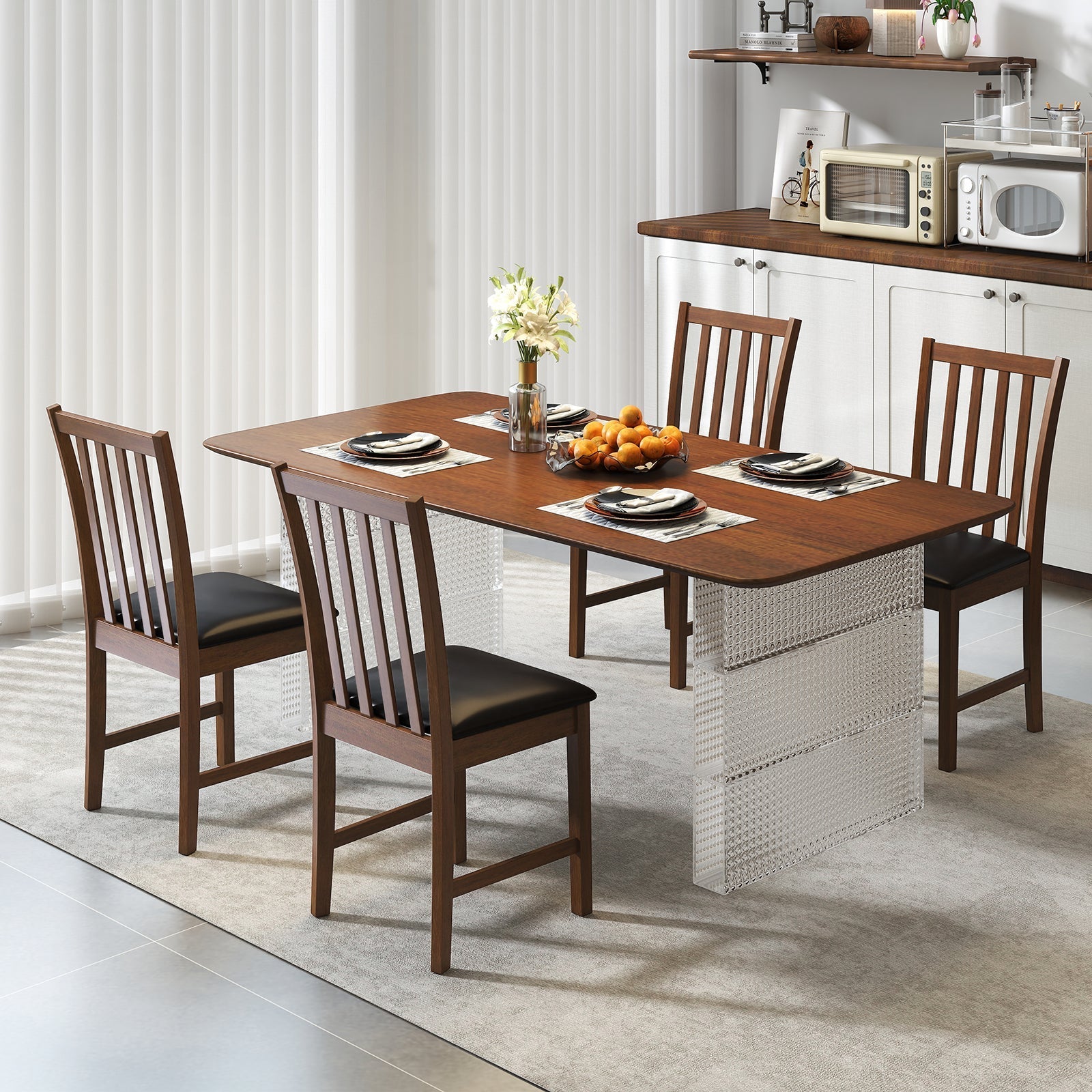 Wooden Dining Chair Set of 2 with Rubber Wood Frame and Padded Seat