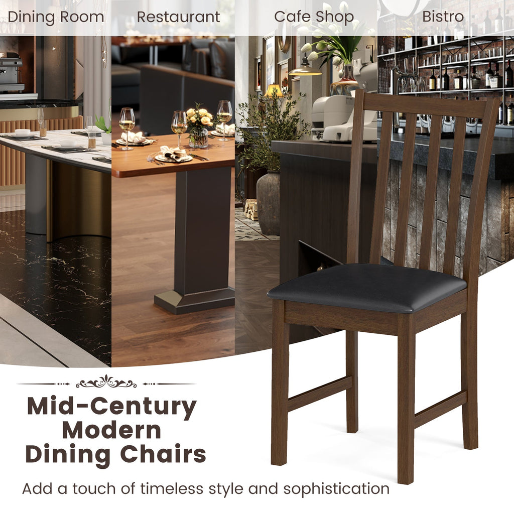 Wooden Dining Chair Set of 2 with Rubber Wood Frame and Padded Seat