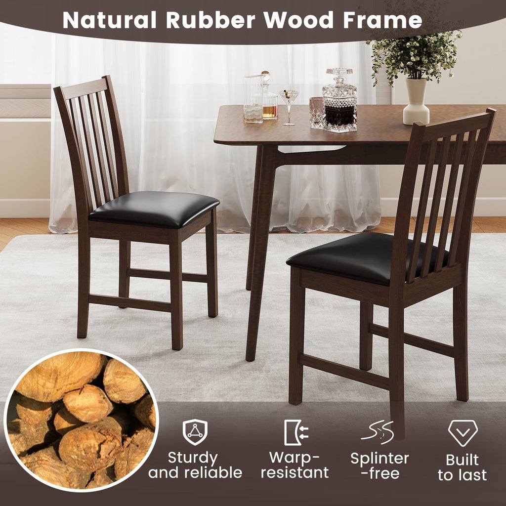 Wooden Dining Chair Set of 2 with Rubber Wood Frame and Padded Seat