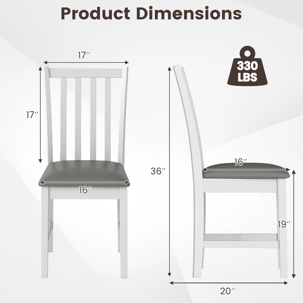 Wooden Dining Chair Set of 2 with Rubber Wood Frame and Padded Seat