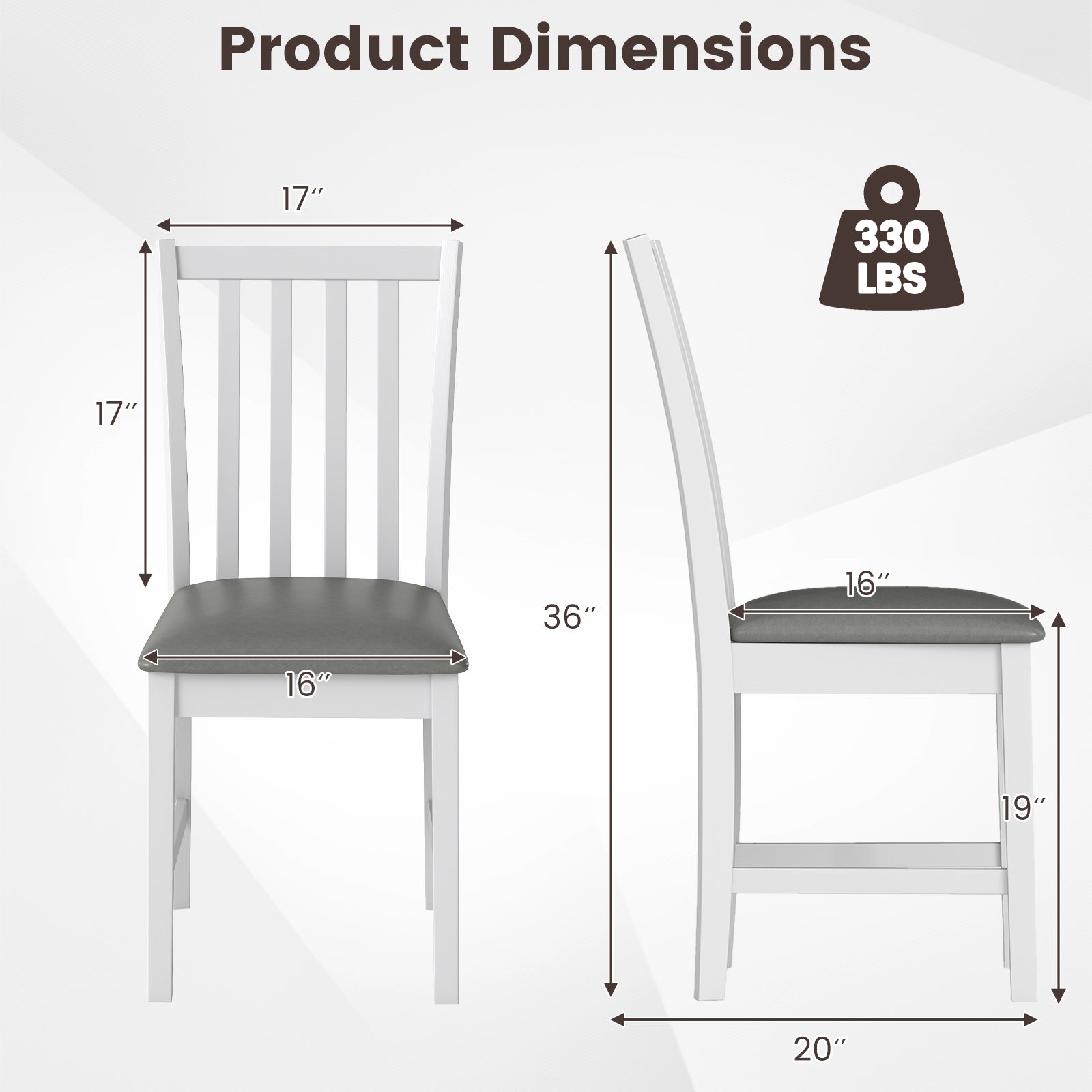 Wooden Dining Chair Set of 2 with Rubber Wood Frame and Padded Seat