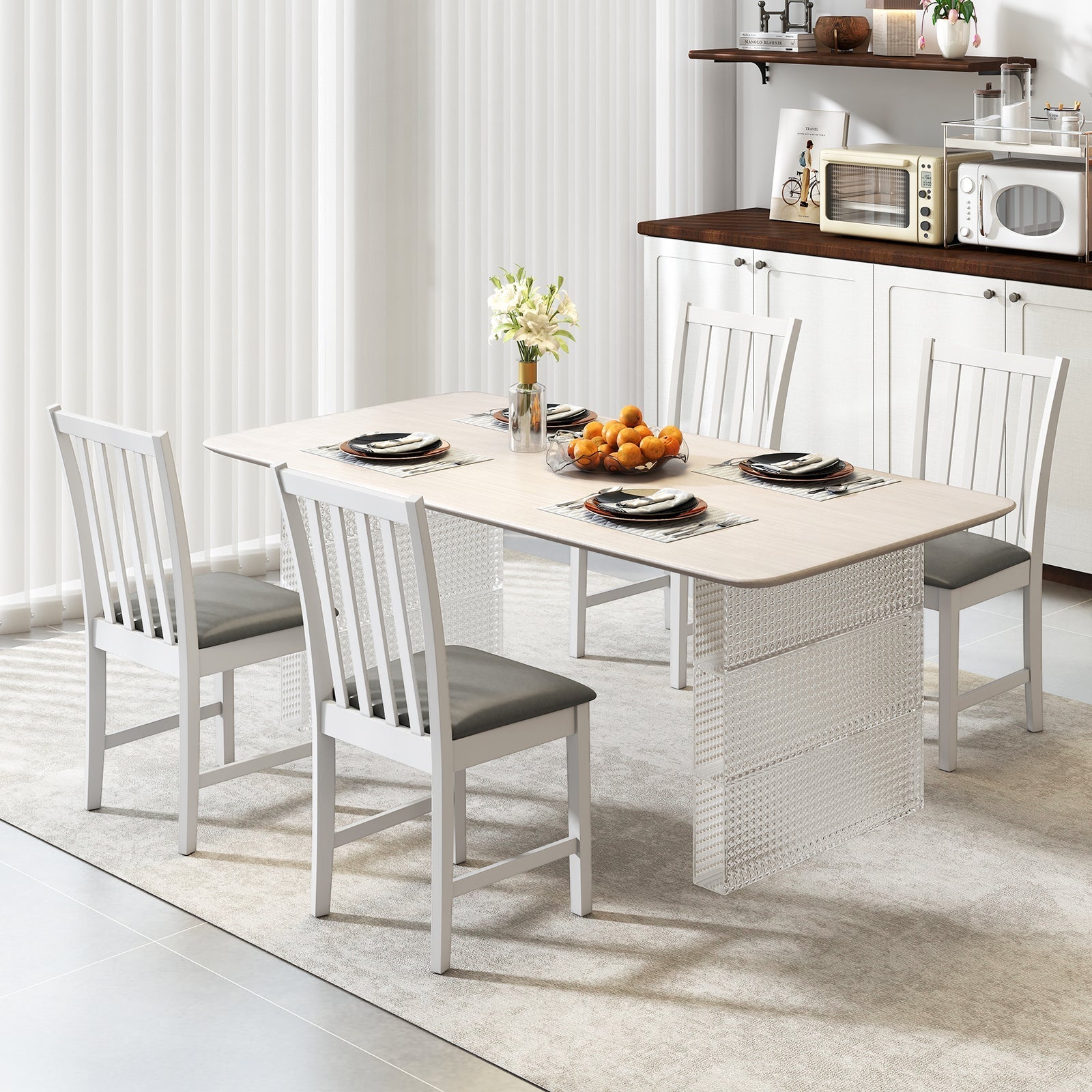 Wooden Dining Chair Set of 2 with Rubber Wood Frame and Padded Seat
