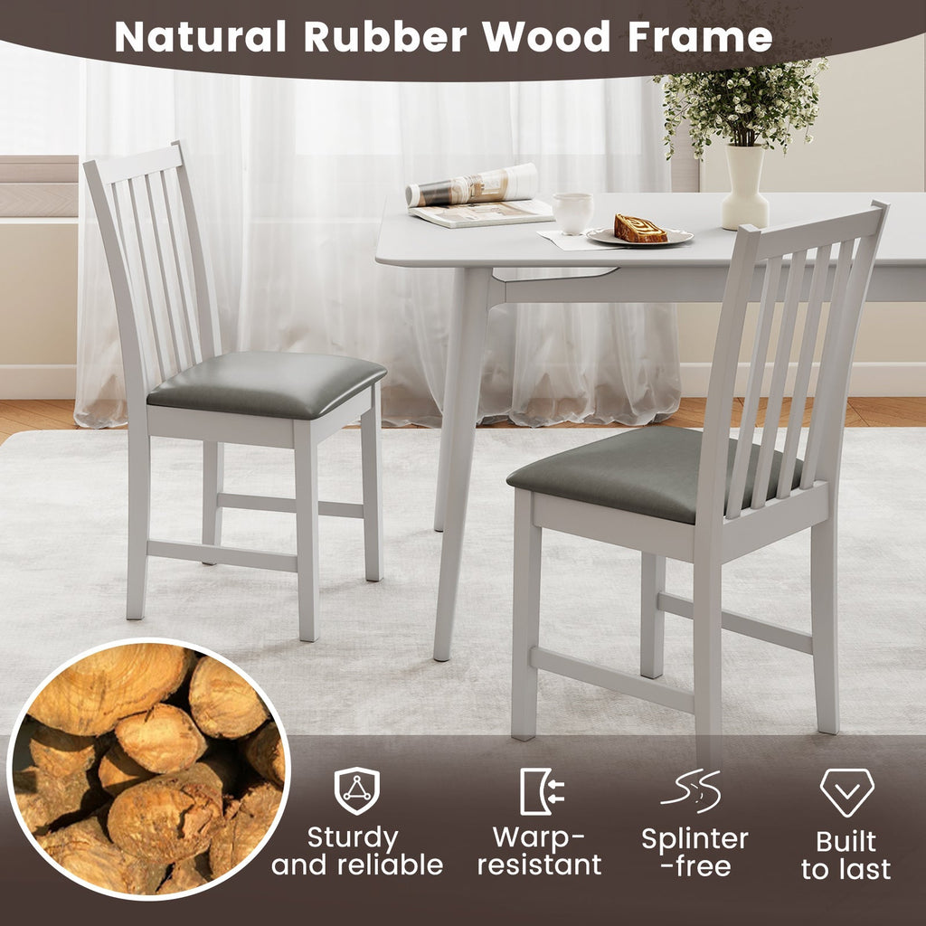 Wooden Dining Chair Set of 2 with Rubber Wood Frame and Padded Seat