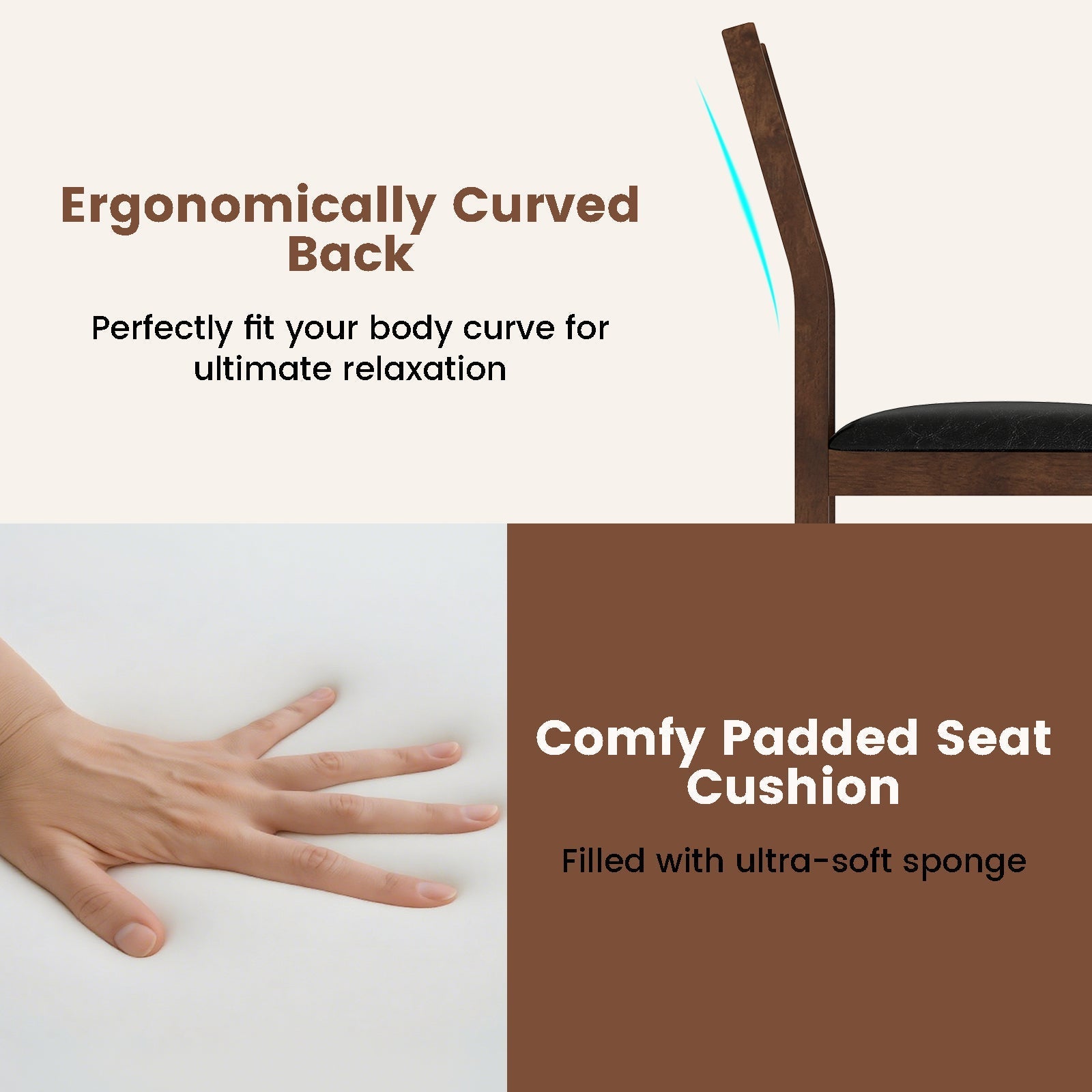 Wooden Dining Chair Set of 2 with PU Leather Padded Seat and Rubber Wood Frame-Walnut