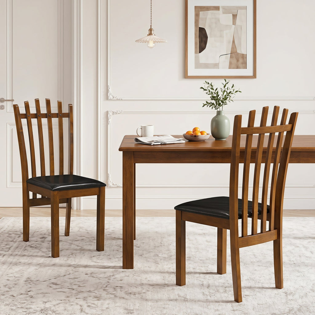 Dining Chairs Set of 2 with Spindle Back and PU Leather Seat