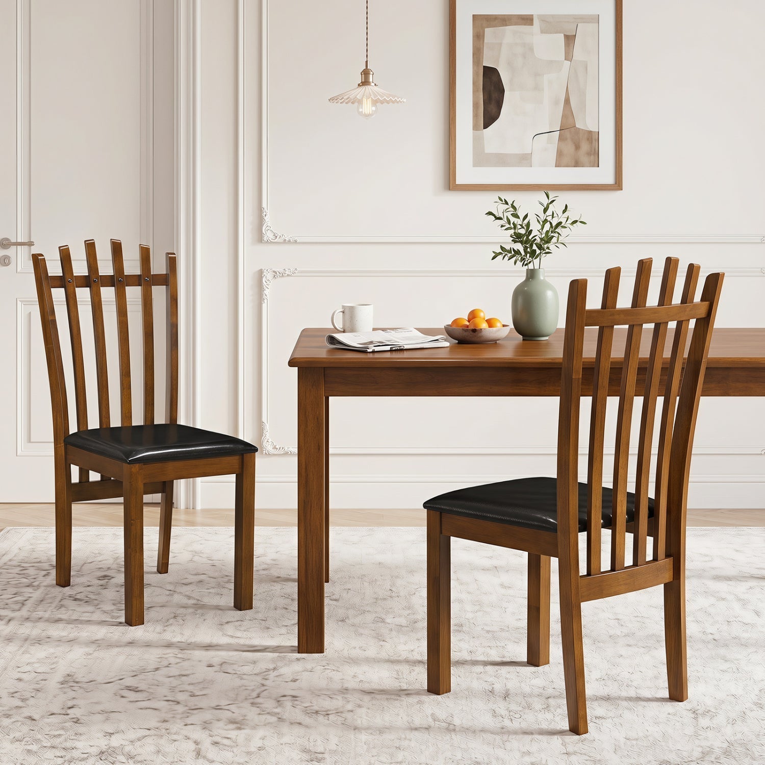 Dining Chairs Set of 2 with Spindle Back and PU Leather Seat