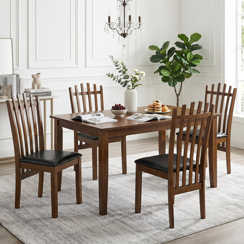 Dining Chairs Set of 4 with Spindle Back and PU Leather Seat