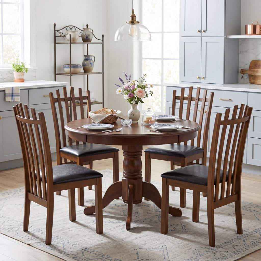 Dining Chairs Set of 4 with Spindle Back and PU Leather Seat