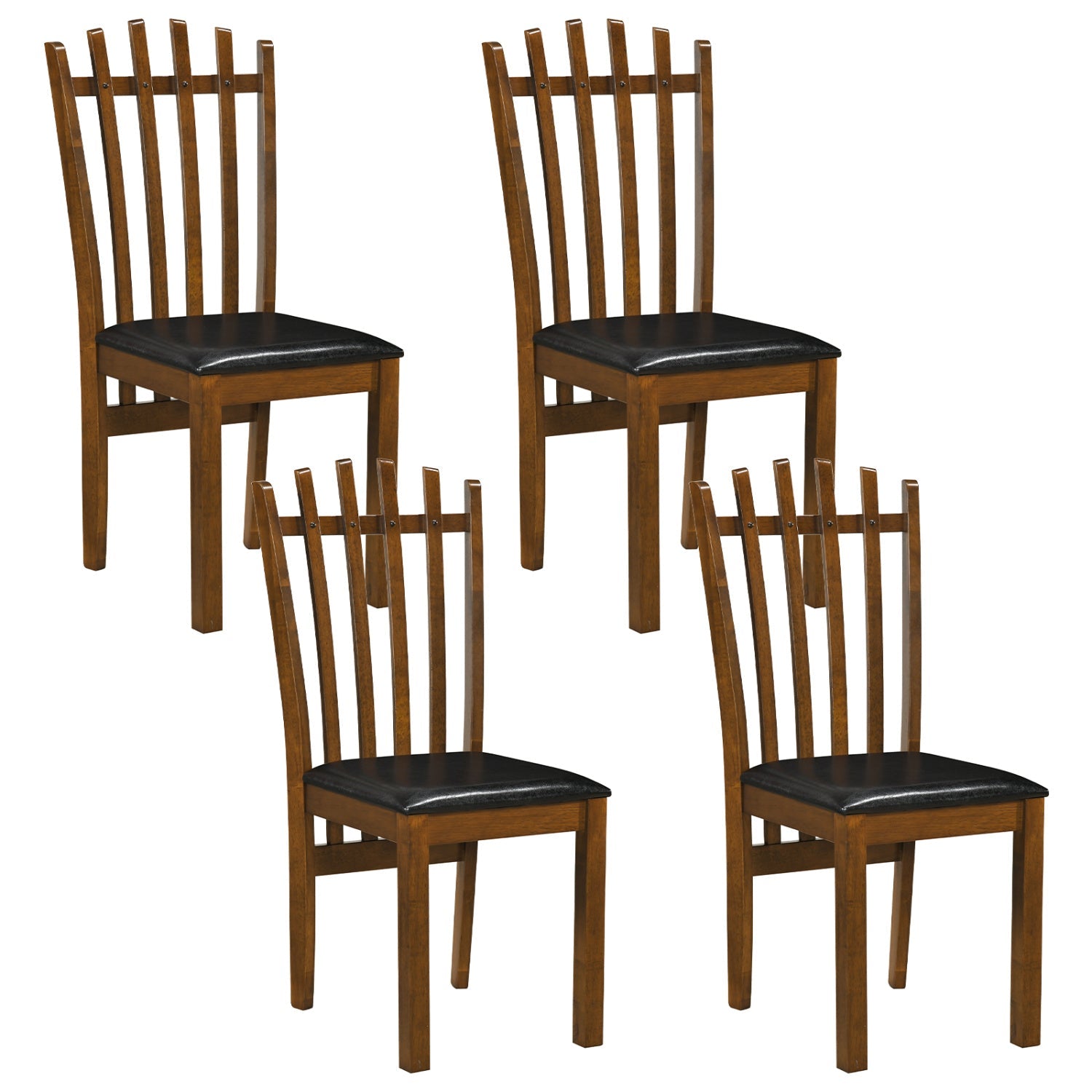 Dining Chairs Set of 4 with Spindle Back and PU Leather Seat