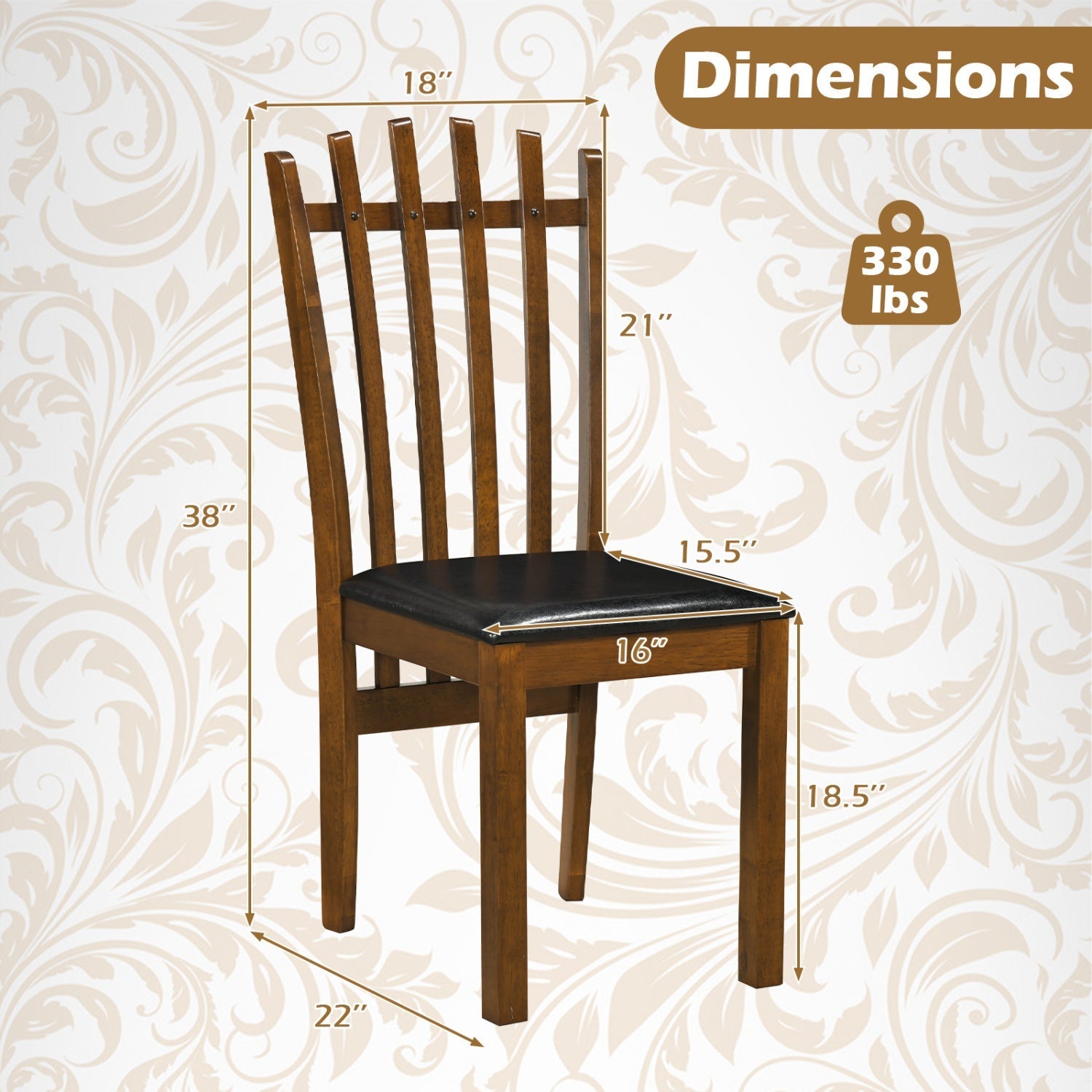 Dining Chairs Set of 4 with Spindle Back and PU Leather Seat