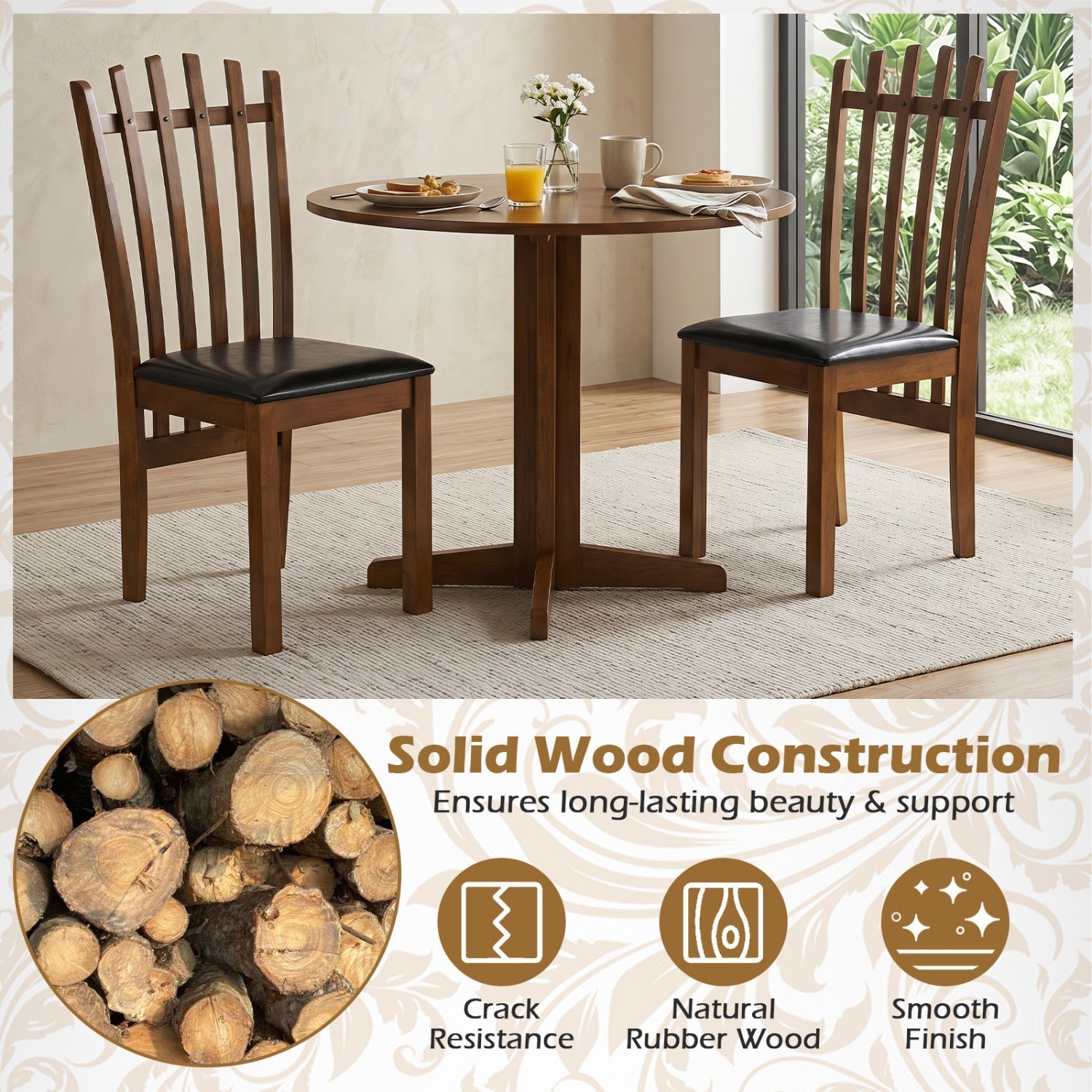 Dining Chairs Set of 4 with Spindle Back and PU Leather Seat
