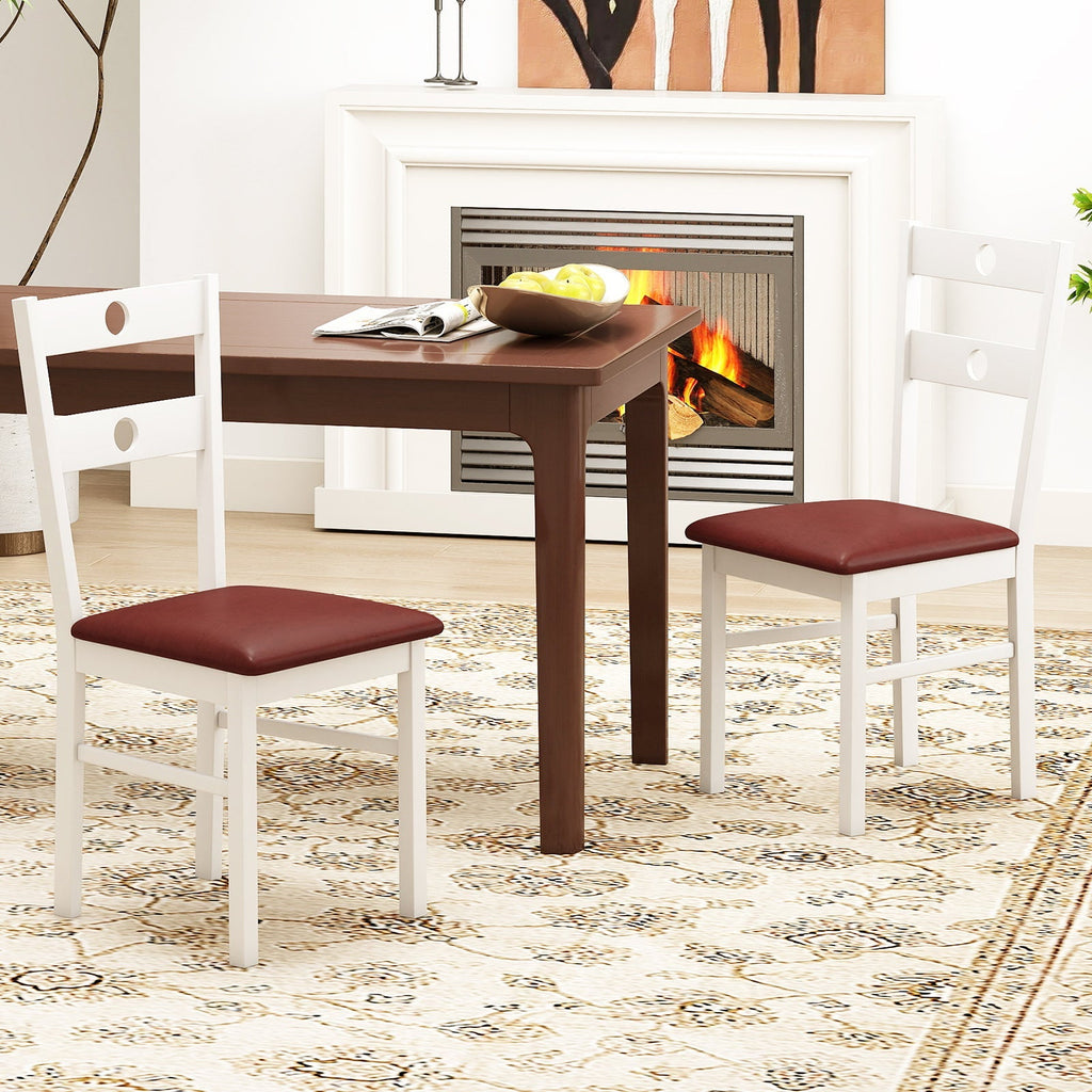 Wooden Dining Chairs Set of 2 Armless Kitchen Chairs with Hollowed Backrest
