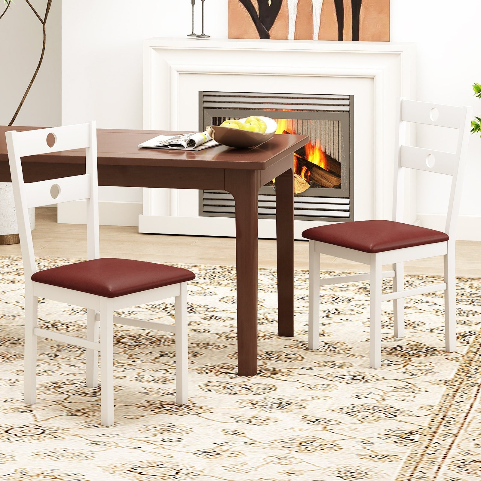 Wooden Dining Chairs Set of 2 Armless Kitchen Chairs with Hollowed Backrest