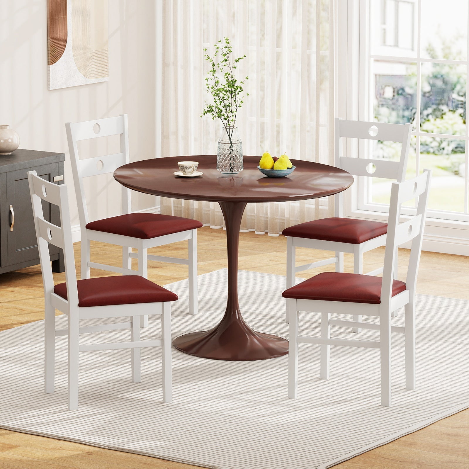 Wooden Dining Chairs Set of 2 Armless Kitchen Chairs with Hollowed Backrest