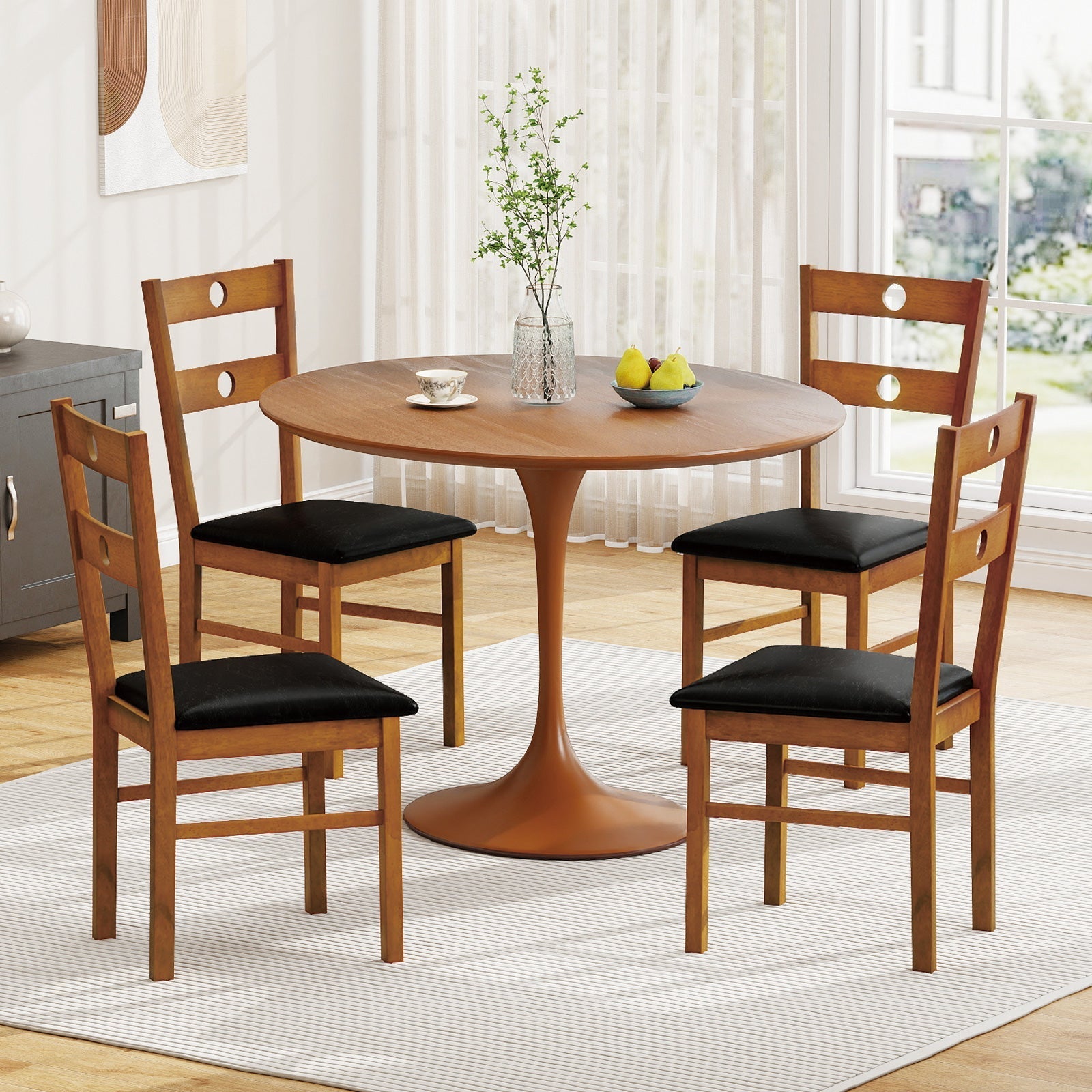 Wooden Dining Chairs Set of 2 Armless Kitchen Chairs with Hollowed Backrest