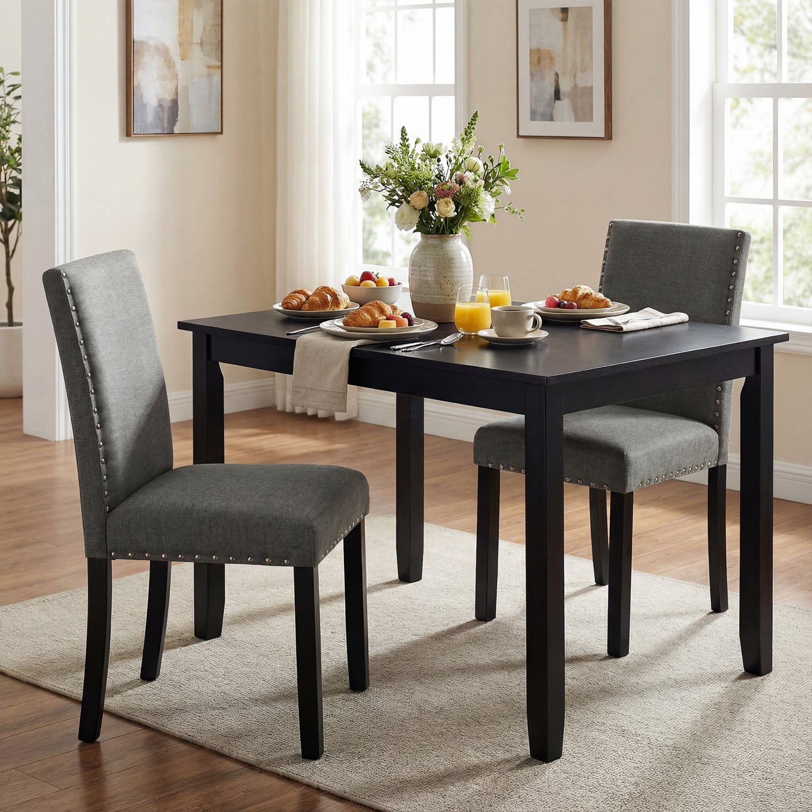 Wooden Dining Chairs Set of 4 with Bent Wood Legs