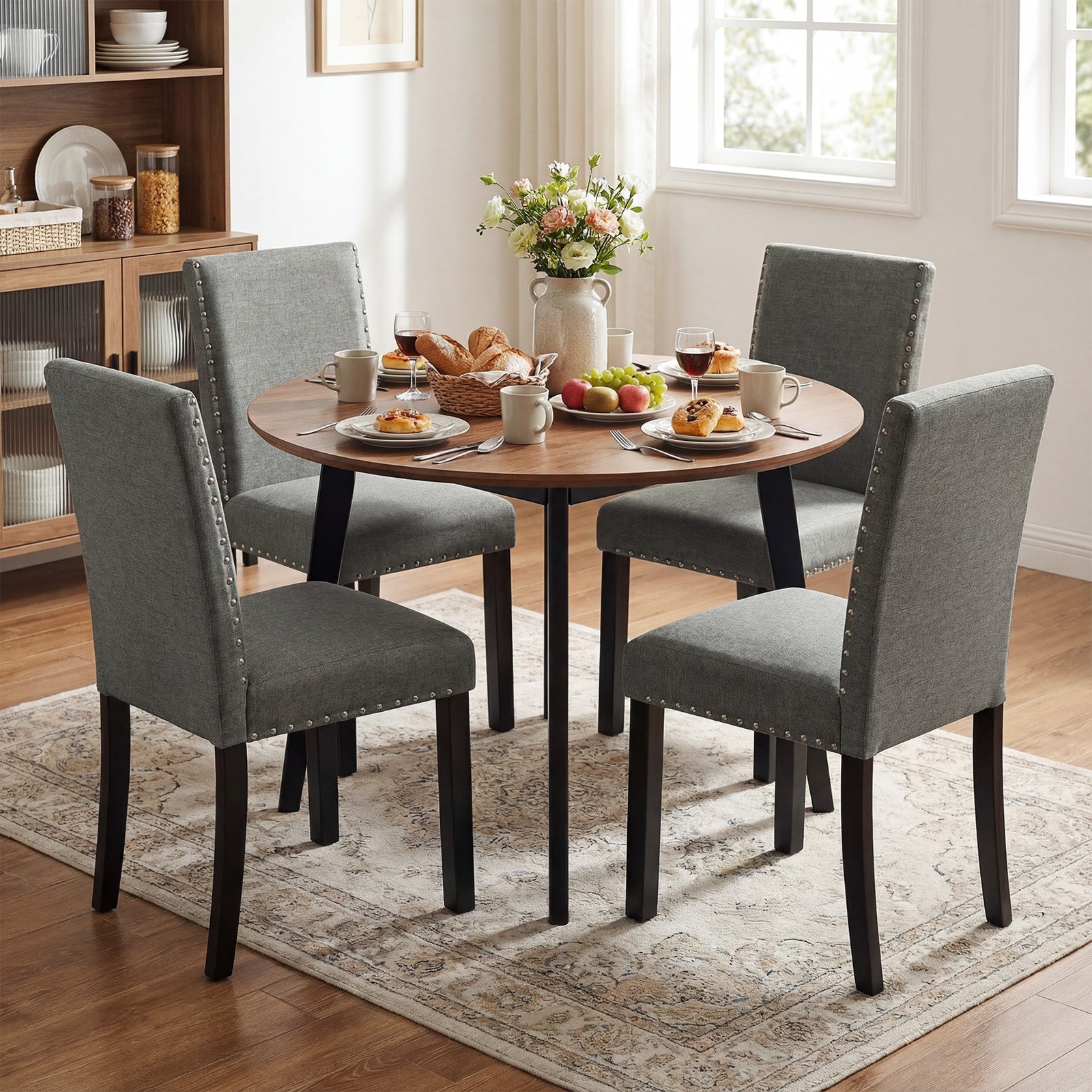 Wooden Dining Chairs Set of 4 with Bent Wood Legs