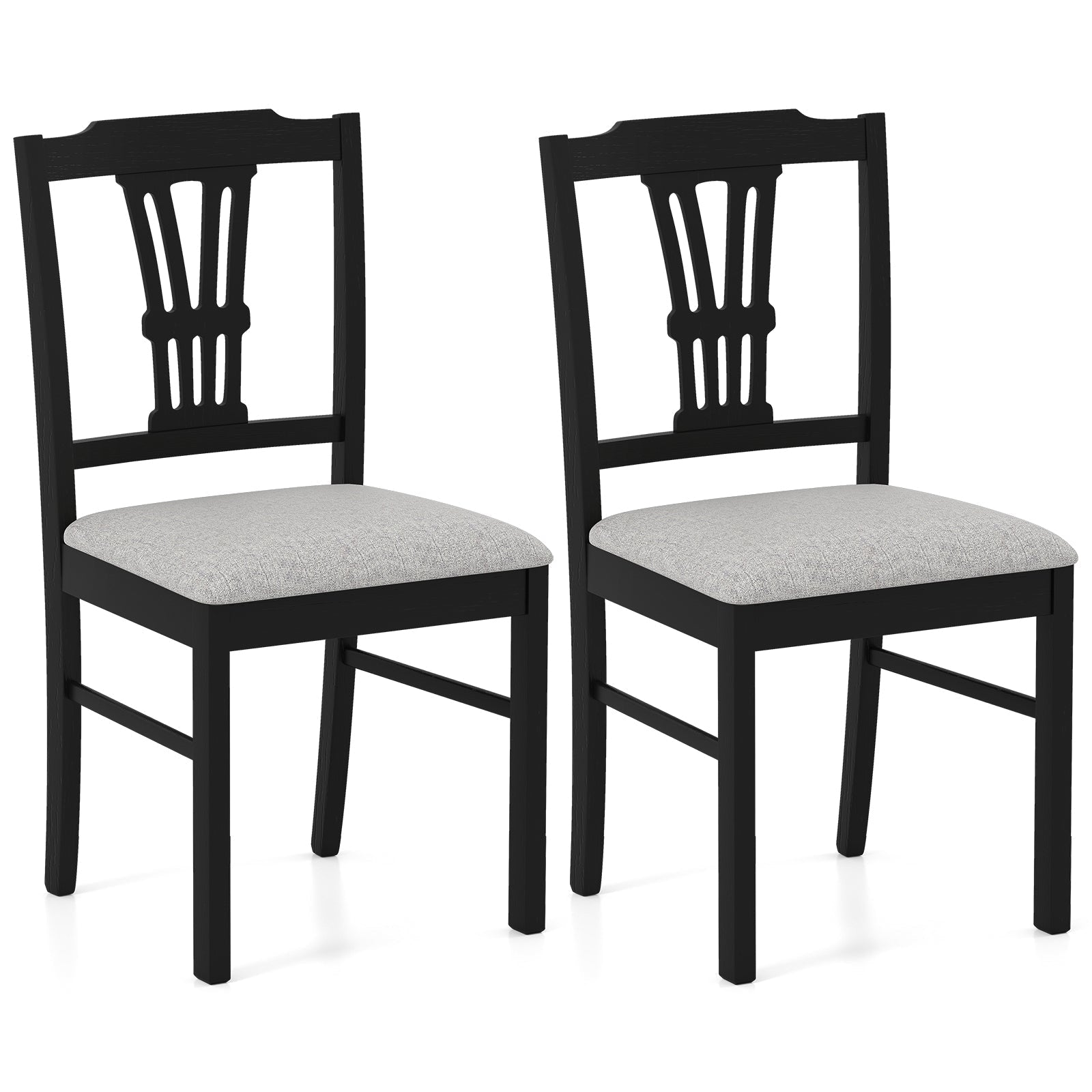 Wooden Dining Chairs Set of 2 Upholstered Kitchen Chairs with Solid Rubber Wood Frame