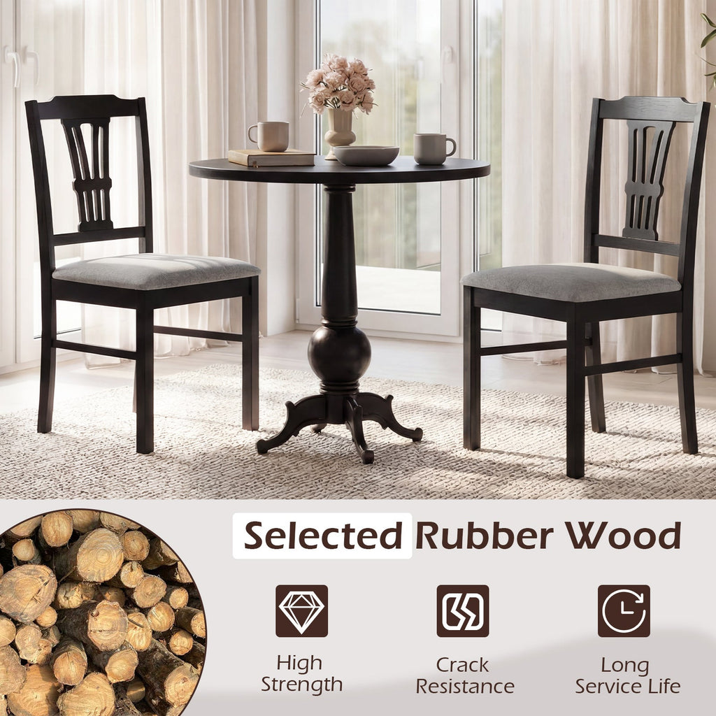 Wooden Dining Chairs Set of 2 Upholstered Kitchen Chairs with Solid Rubber Wood Frame