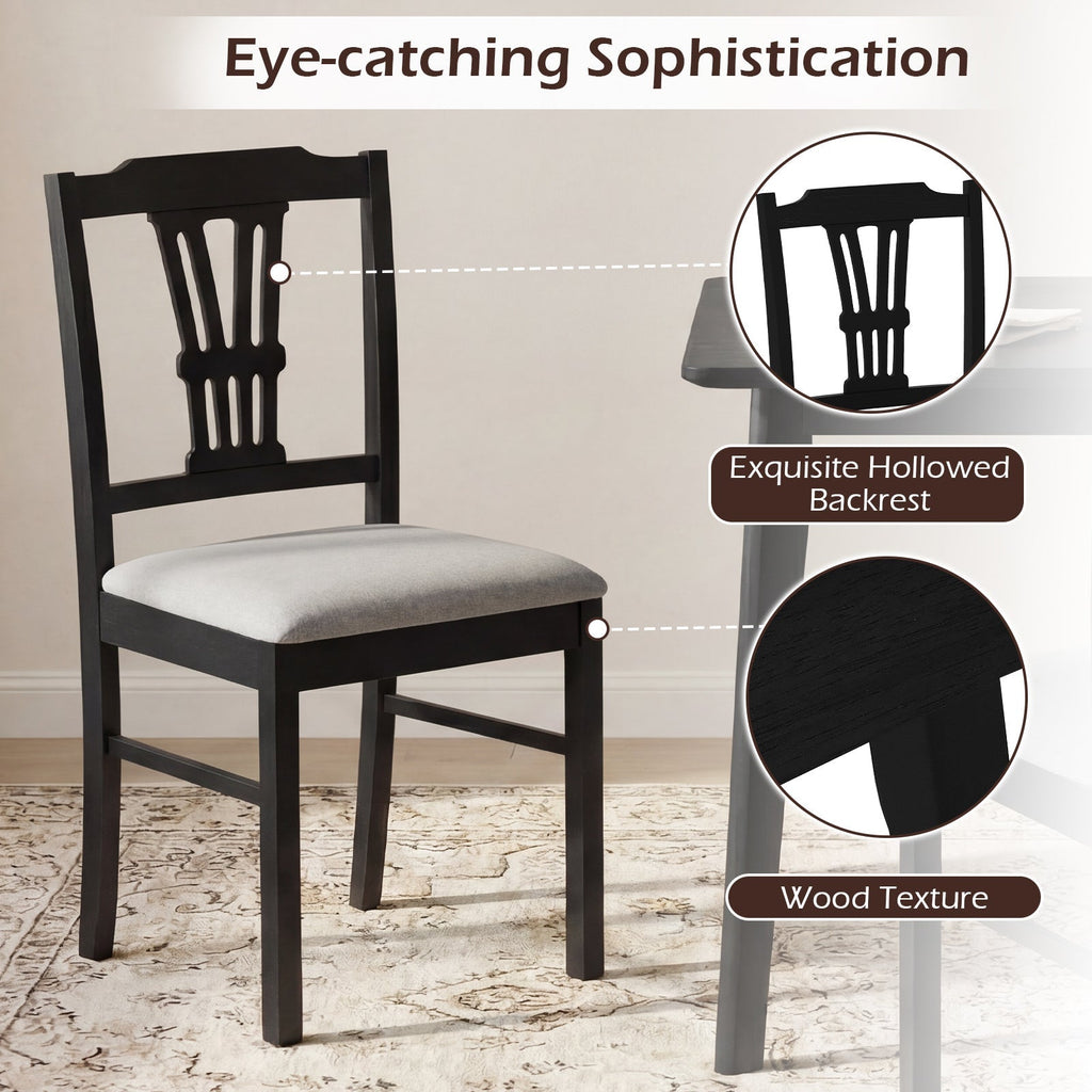 Wooden Dining Chairs Set of 2 Upholstered Kitchen Chairs with Solid Rubber Wood Frame
