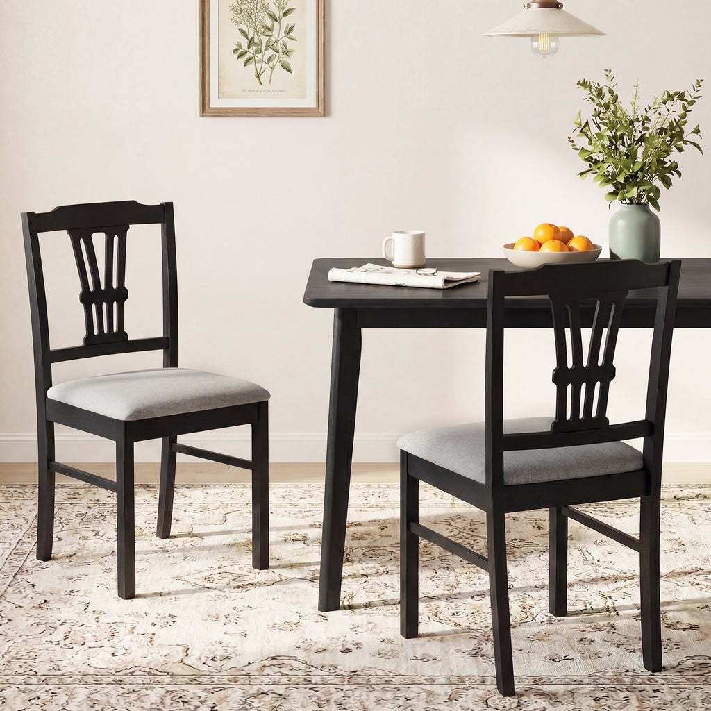 Wooden Dining Chairs Set of 2 Upholstered Kitchen Chairs with Solid Rubber Wood Frame