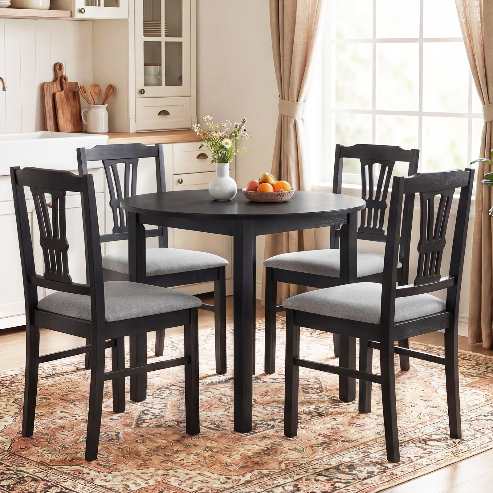 Wooden Dining Chairs Set of 2 Upholstered Kitchen Chairs with Solid Rubber Wood Frame