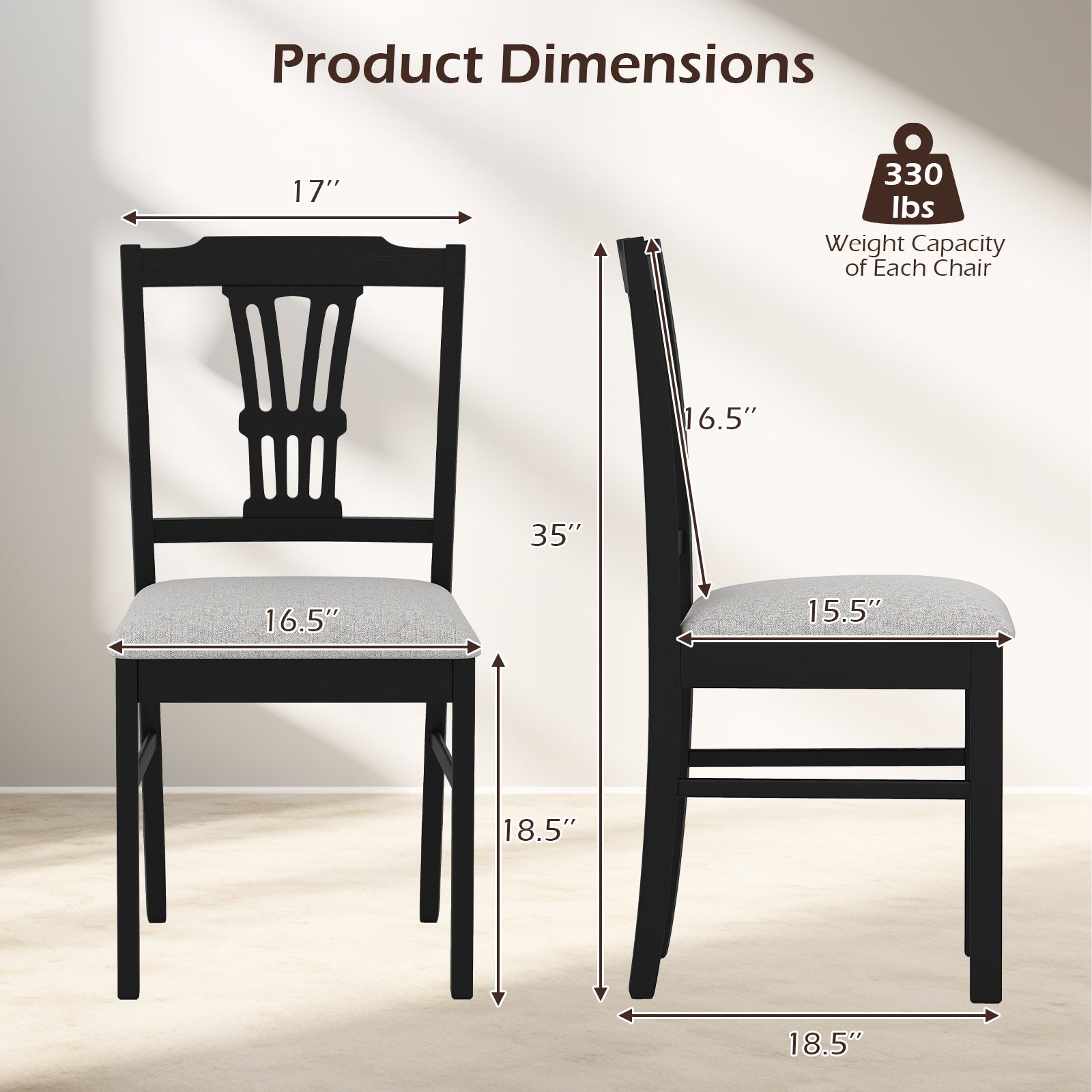 Wooden Dining Chairs Set of 2 Upholstered Kitchen Chairs with Solid Rubber Wood Frame